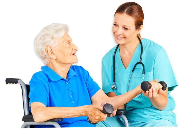 smiling nurse and old woman